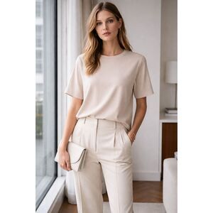 COS Beige Ribbed T Shirt Tee Top Shirt  Women's Size Medium